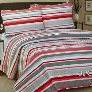 Hotel at home King 3pc Quilt set Shades of Orange Stripes